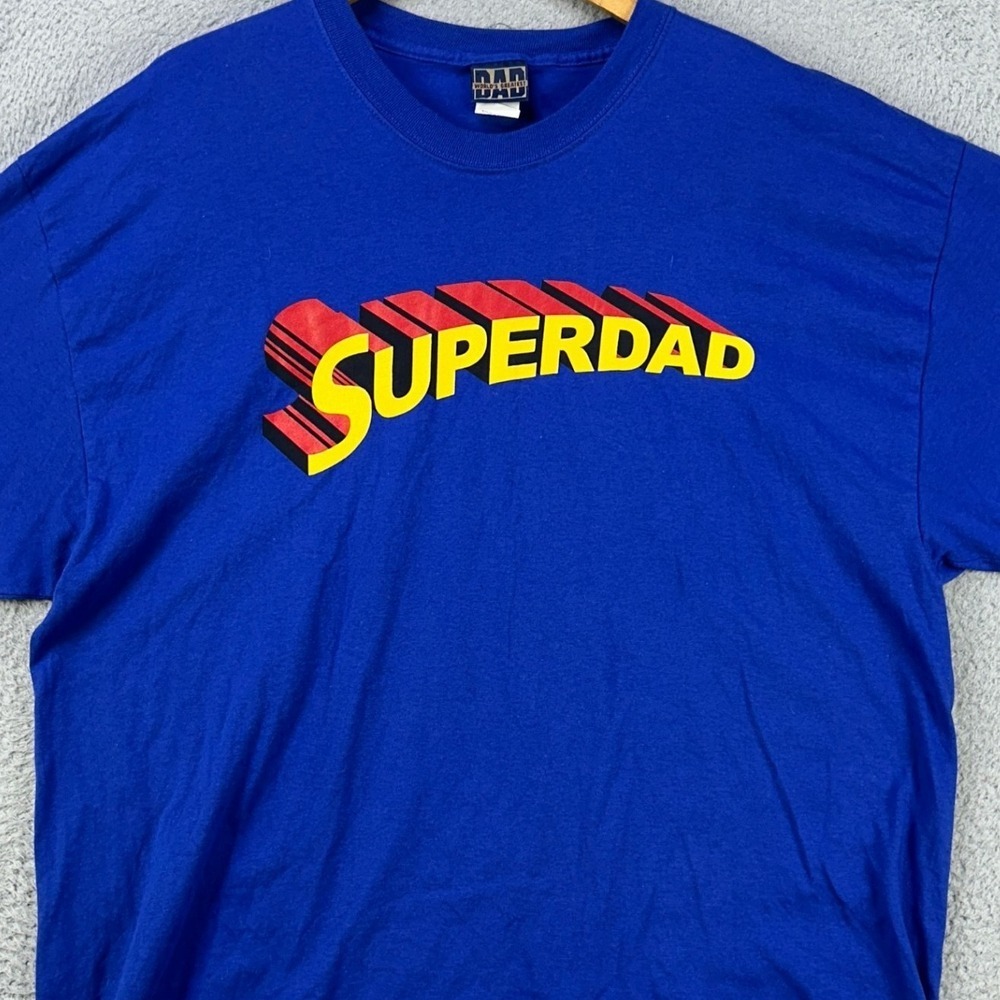 Worlds Greatest Dad T-Shirt Tee Men 2XL Blue Superdad Graphic Print Short Sleeve